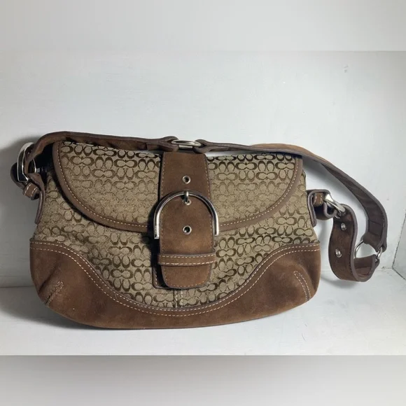 Coach | Bags | Coach Shoulder Bag Purse Tanbrown Suede Trim